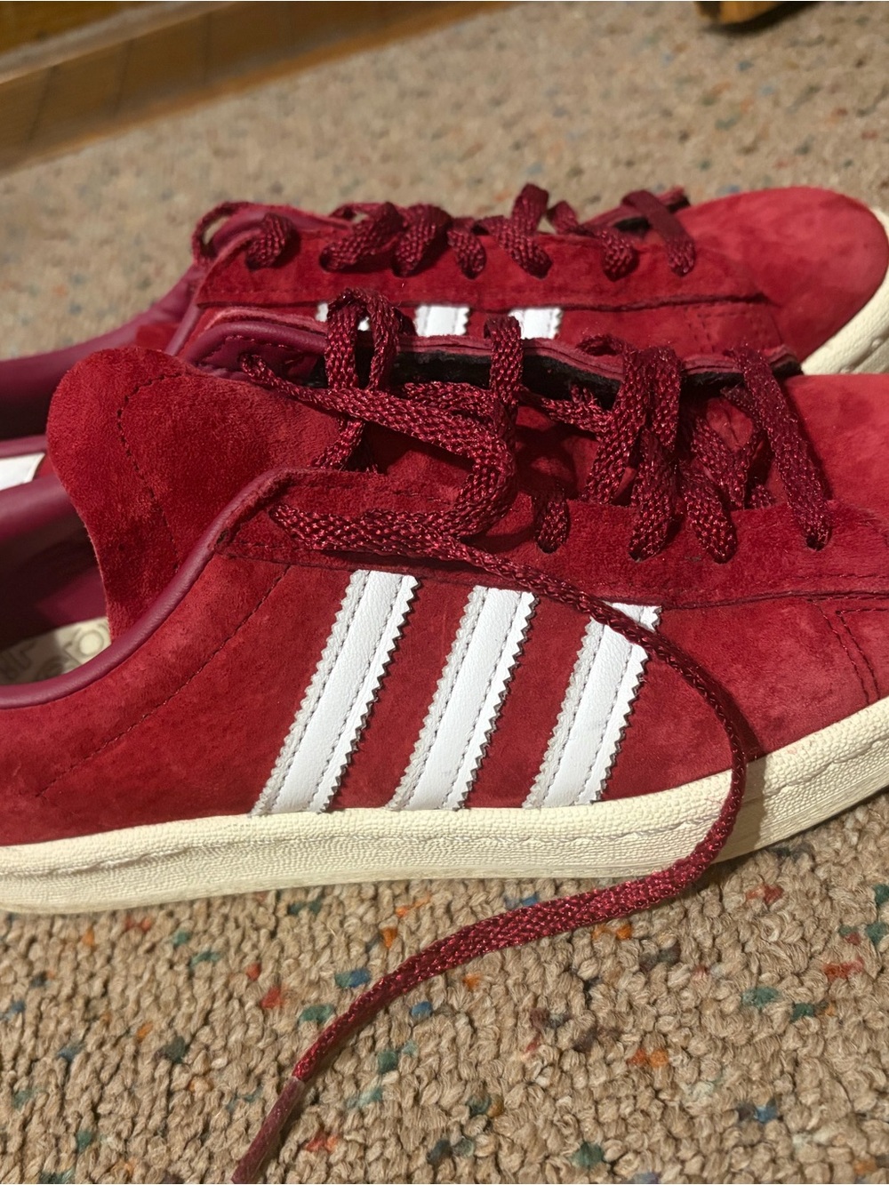 adidas Burgundy Suede Sneakers with White Stripes